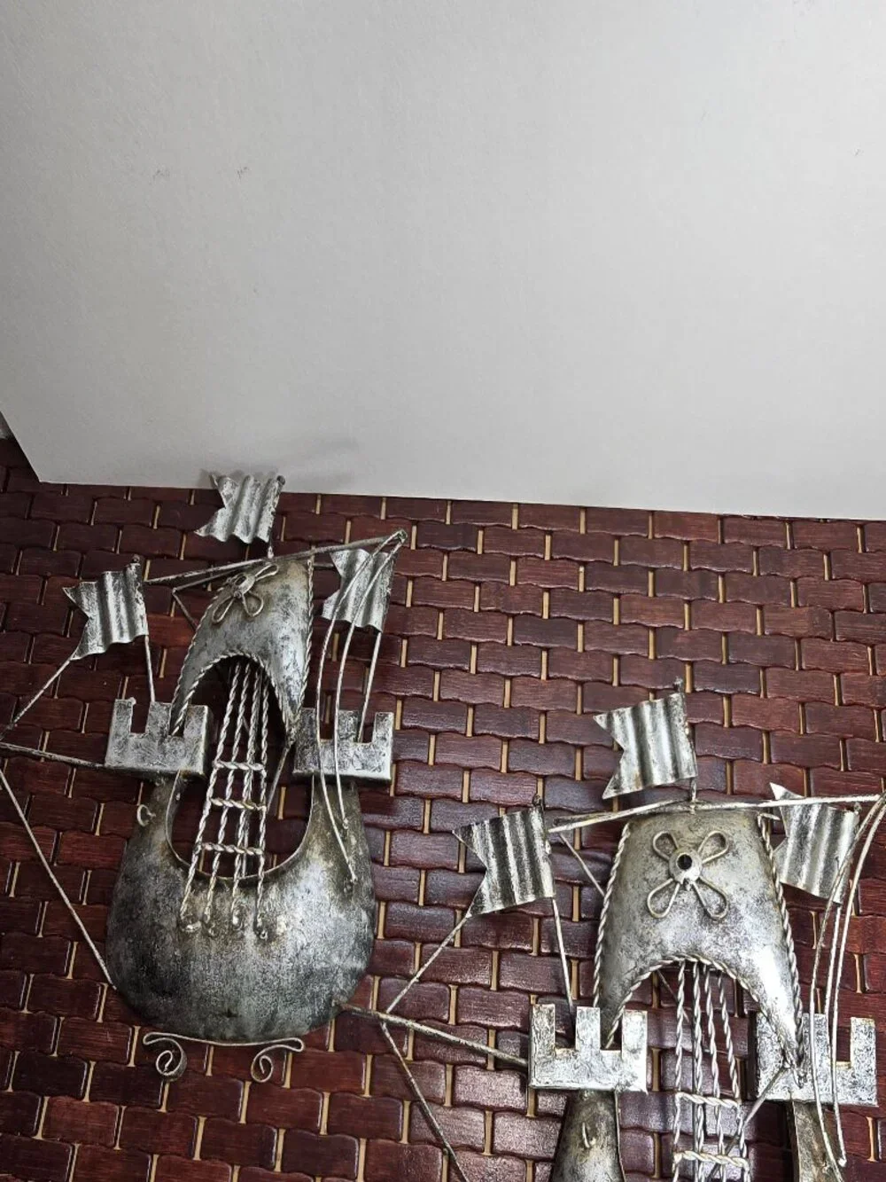 Set of 2 MCM 1960's Vintage Metal Brutalist Boats over 12